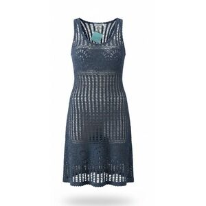 Letarte Handmade Womens Cover Up Swimwear Large Blue Knit Crochet Beach Resort